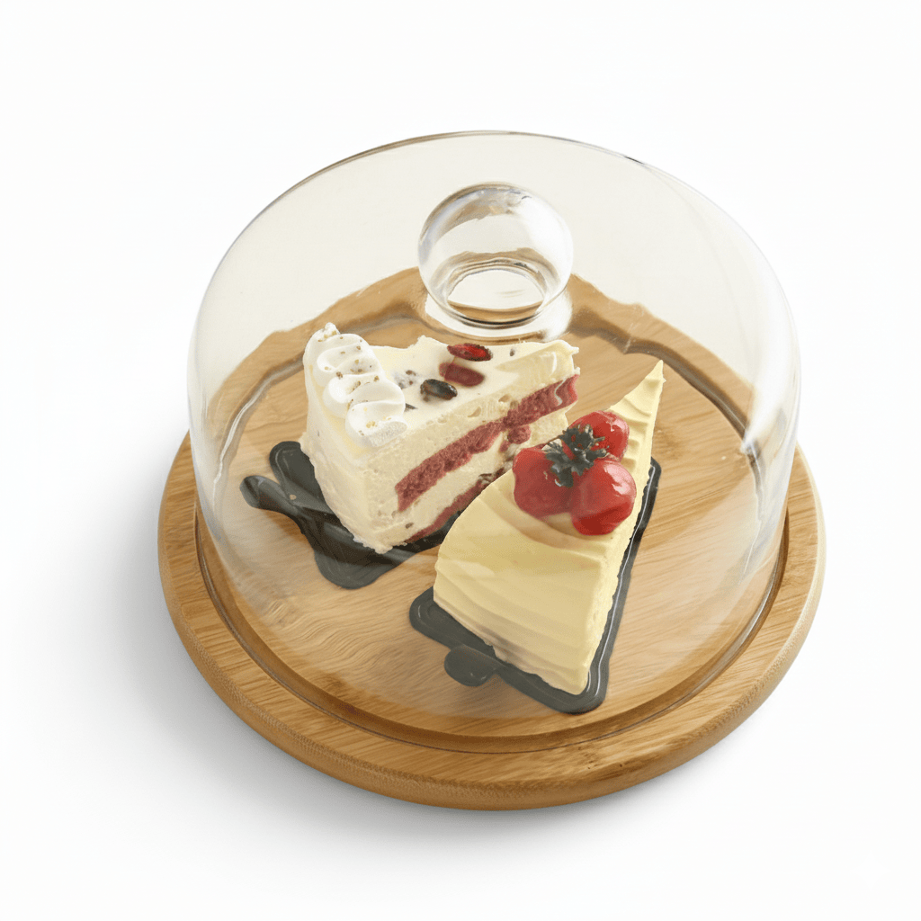 Campana de Vidrio con Base de Bamboo 23 x 16 cm