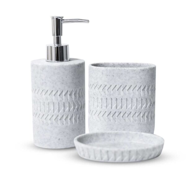 Juego de Baño de Porcelana Decorado con Triángulos 3 Piezas