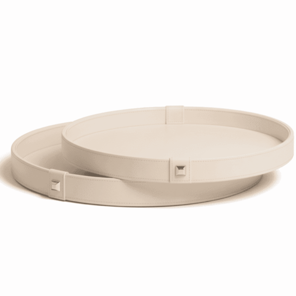Set de 2 Bandejas Redondas de Cuero Blanco Mavis 35 y 40 cm
