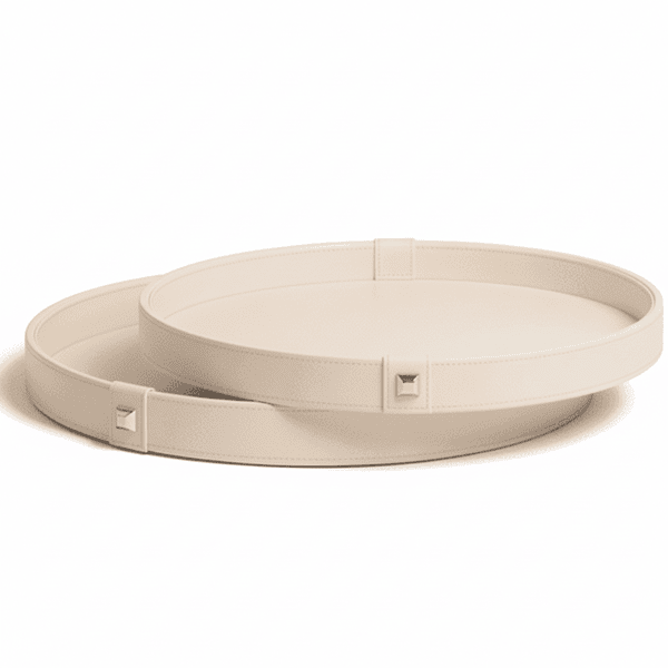 Set de 2 Bandejas Redondas de Cuero Blanco Mavis 35 y 40 cm
