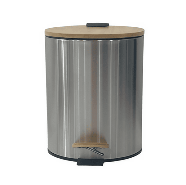 Cesto de Residuos de Acero con Pedal y Tapa Bamboo 12 L Cierre Suave